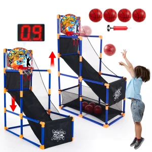 LED Scoring Arcade Basketball Game with 4 Balls Adjustable Height 44"-55"