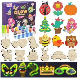 DIY Wooden Magnets Wood Crafts Kit, Glow in The Dark, Painting
