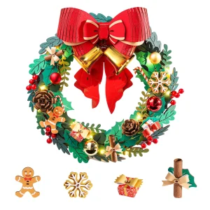 Rolife 3D Wooden Puzzle Christmas Wreath Model Building Kit with LED Light