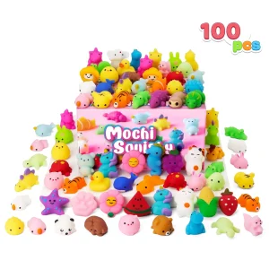 Joyfy 100 Pcs Mini Animals & Fruit Mochi Squishies
