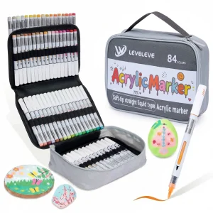 LEVELEVE Acrylic Paint Pens Markers with Brush Tip, 12/36/60/84 Colors Paint Pens