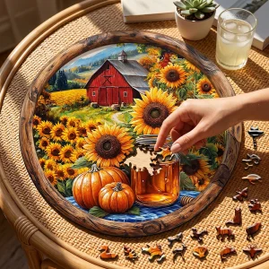 Vintage Farm Sunflower Wooden Puzzle, 5A Difficulty Unique Shaped Pieces