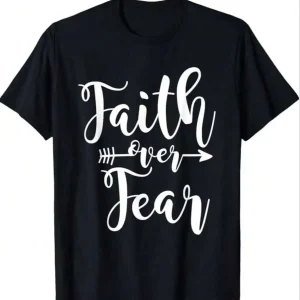 Kids Print Round Neck Casual Pullover T-Shirt 'Faith Over Fear'